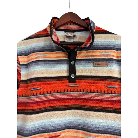 Cinch Boys Polar Fleece Pullover XXL Orange Aztec 1/4 Snap Western Cowboy Rodeo - Picture 2 of 8